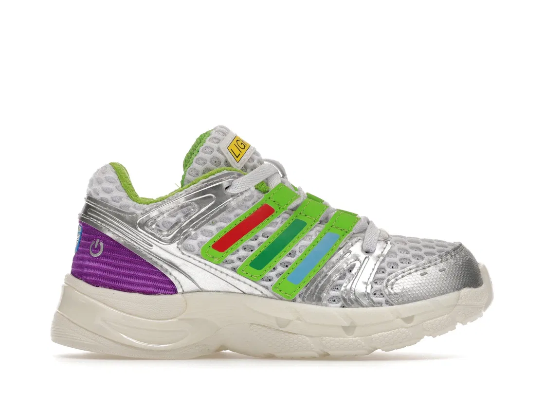 Детские кроссовки для мальчиков с дизайном Buzz Lightyear Adidas Adistar Control 5, Cloud White/Solar Slime/Silver Metallic