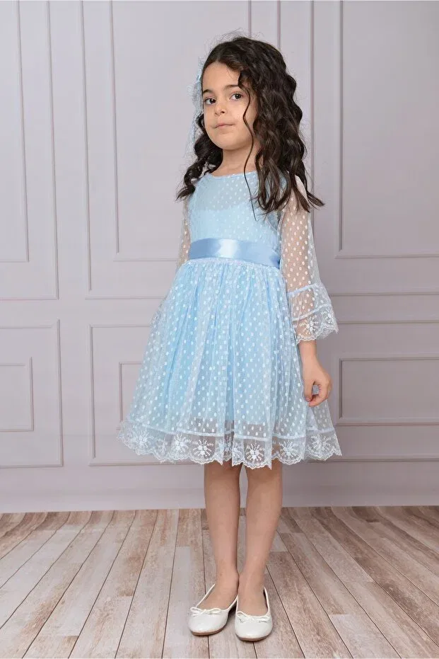 Детское платье для девочек с длинным рукавом Delfini Kids, Blue — фото 3