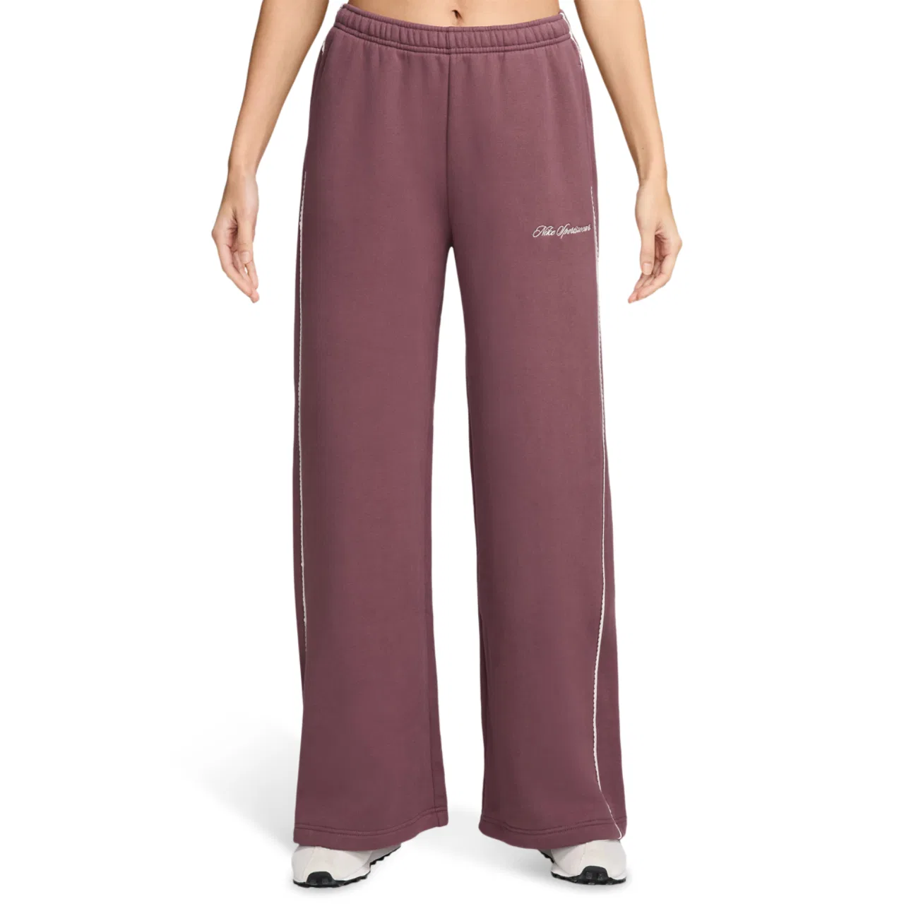 Женские широкие брюки из футера с фигурным низом Nike Studio Fleece Scallop Wide Leg, Pink/White/Pink