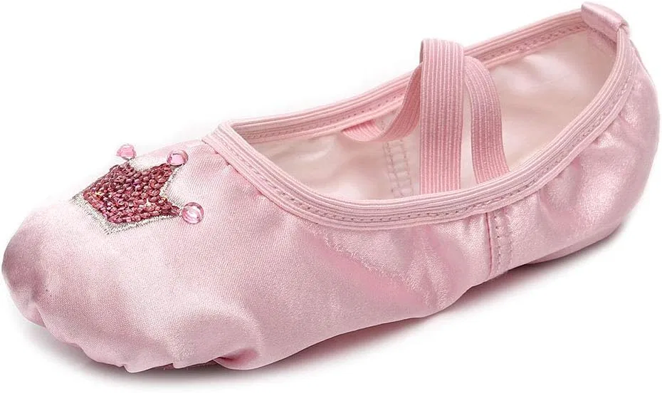 Детские балетки с пайетками и короной Satin Ballet Shoes TINRYMX, Pink