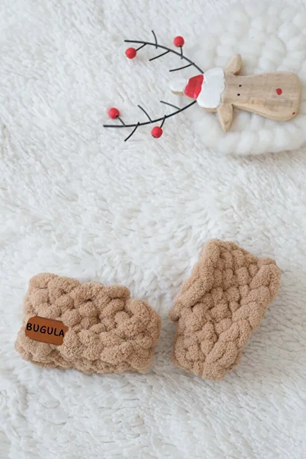Детские пинетки-пандуфы из трикотажа Newborn panduf booties Bugula, Brown — фото 3