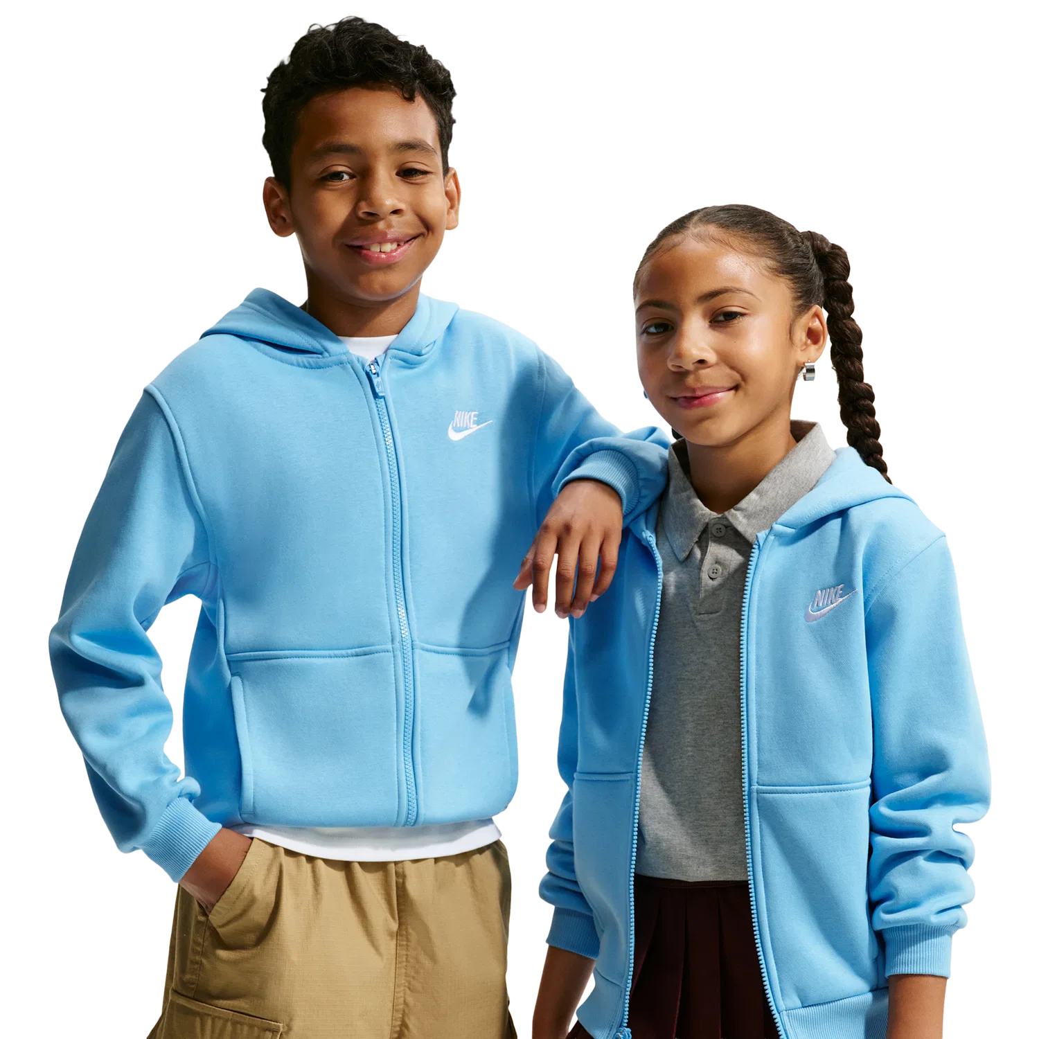 Детское худи для мальчиков с флисом Nike NSW Club Fleece Full-Zip LBR, Football Blue/White — фото 3