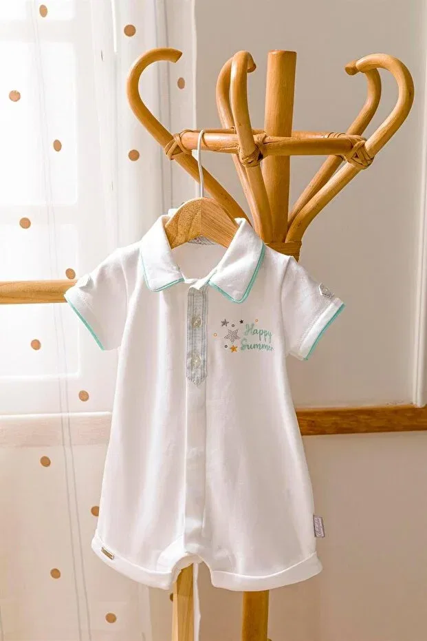 Детский комбинезон для мальчиков с коротким рукавом Babydola, Ecru