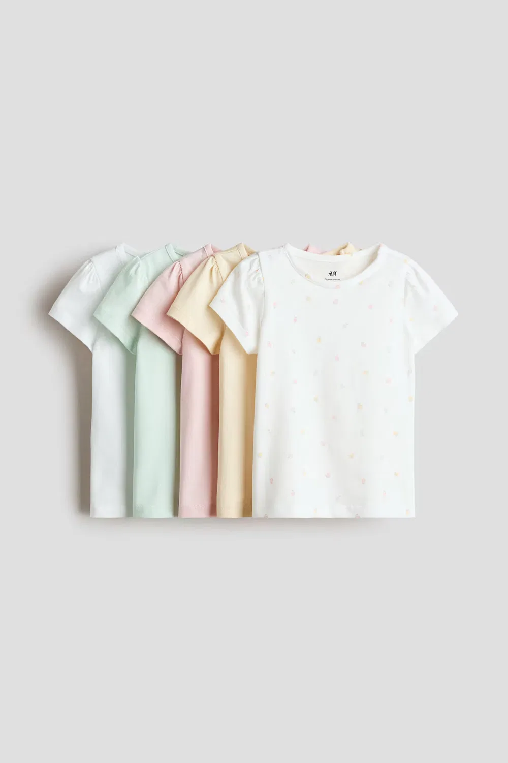 Набор из 5 хлопковых футболок H&M, Hellrosa/Mintgrün