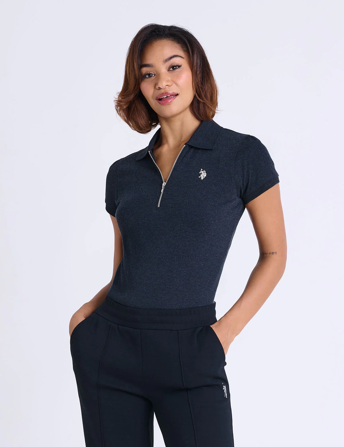 

Футболка-поло U.S. Polo Assn Half Zip Puff Sleeve Heather, черный