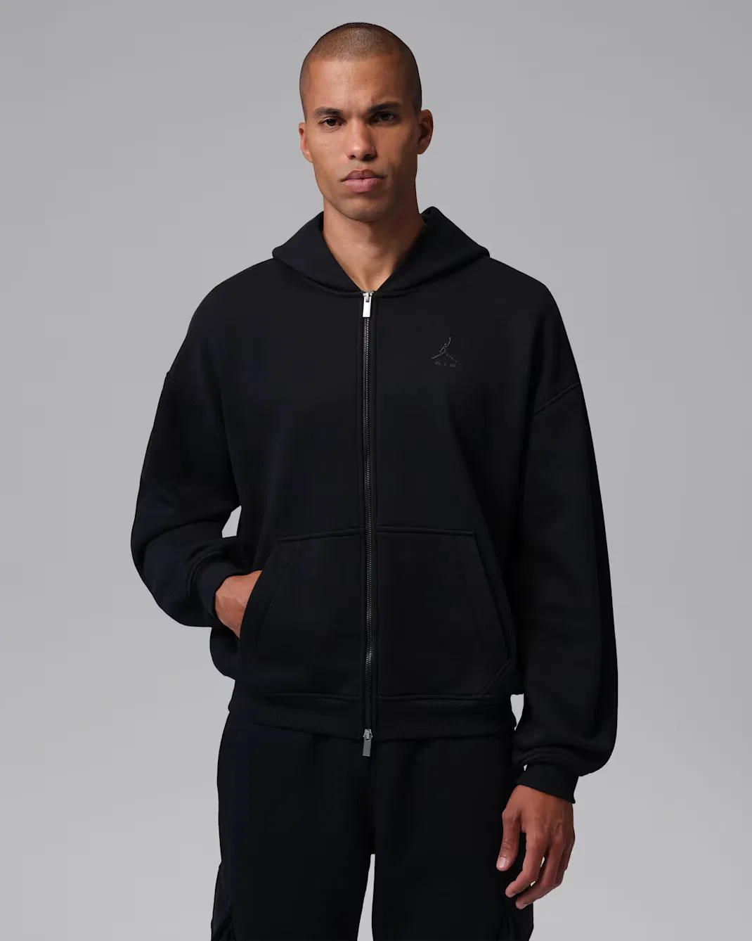 Мужская флисовая толстовка оверсайз на молнии Jordan Brooklyn, Black/Black/Dark Smoke Grey