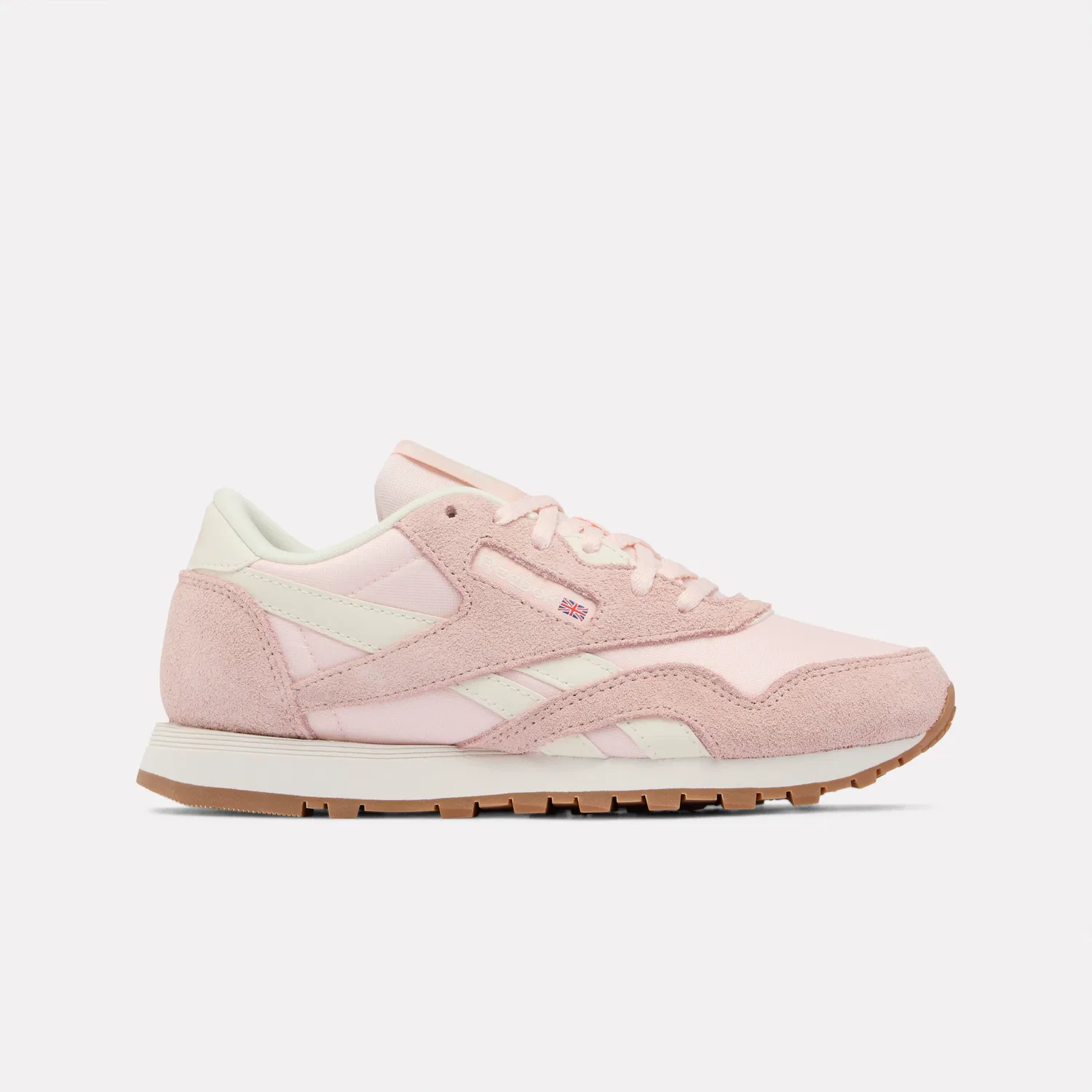 Детские кроссовки на шнуровке Reebok Classic CL NYLON, Pure Pink/Chalk/Gum — фото 2