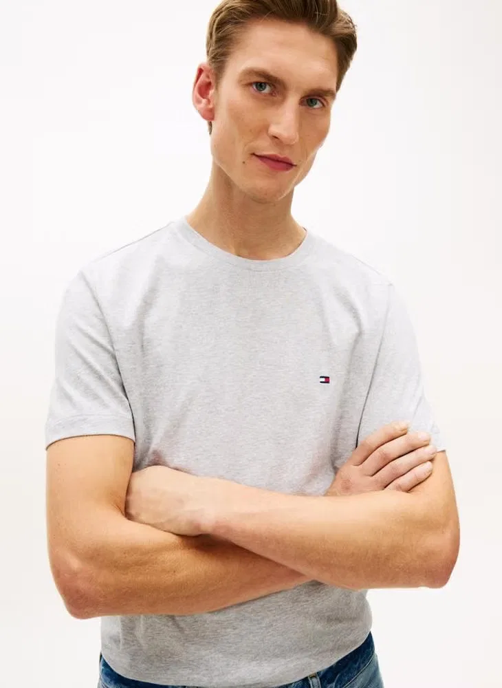 Футболка с вышивкой флага Tommy Hilfiger, светло-серый меланж — фото 3
