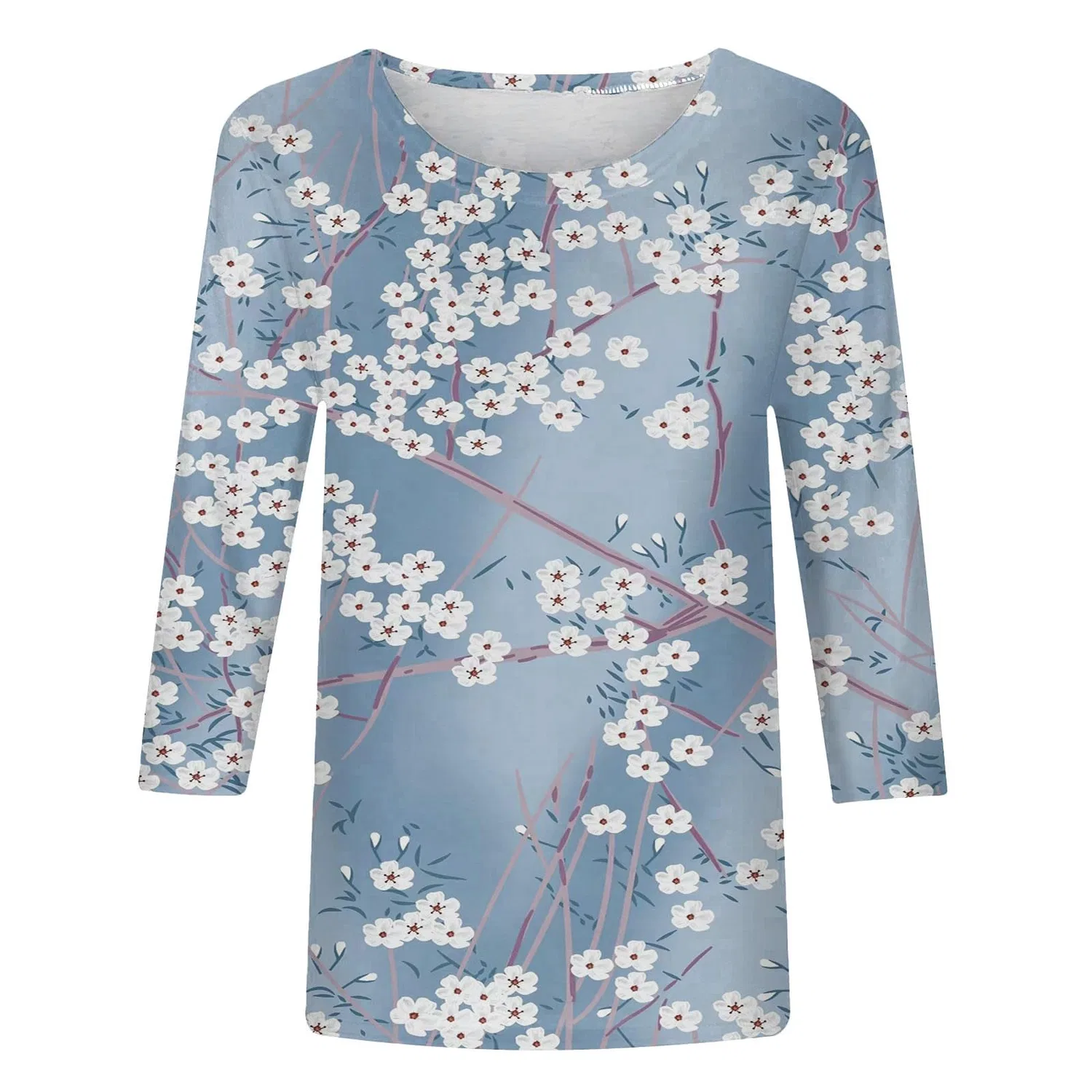 Женская футболка с принтом Plus Size T-Shirts 3/4 Sleeves, Blue #5 — фото 3