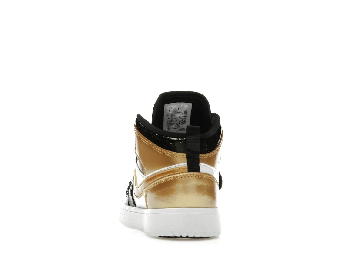 Детские кроссовки для мальчиков с длинным рукавом Sky Jordan 1 Mid Jordan, Black/Metallic Gold-White — фото 4