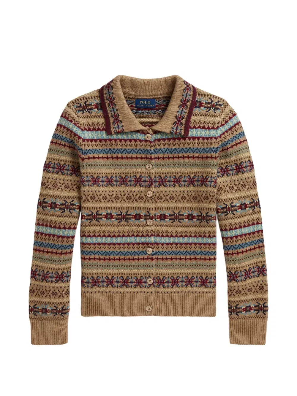 Трикотажный кардиган с узором фэр-айл Polo Ralph Lauren Kids, коричневый