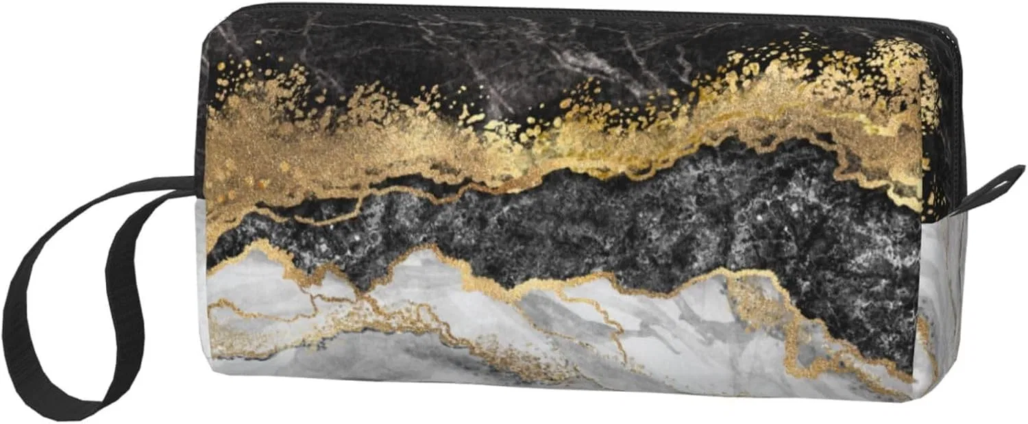 Косметичка Vintage Style с ручкой, JKJOJIA, 20x6x9 см, Marble Gold Black — фото 2