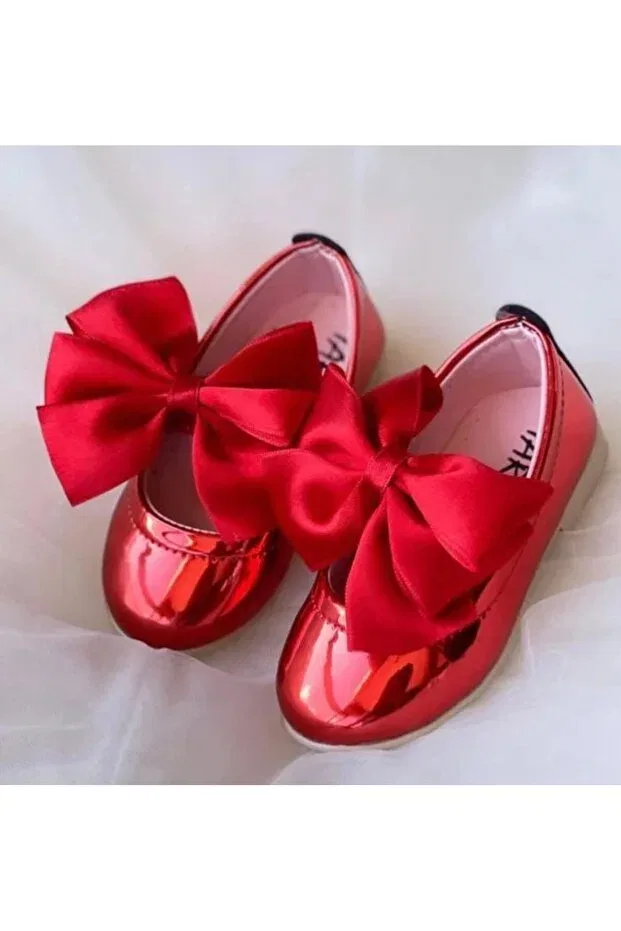 Детские балетки для девочек с бантом Sy Store, Metallic Red