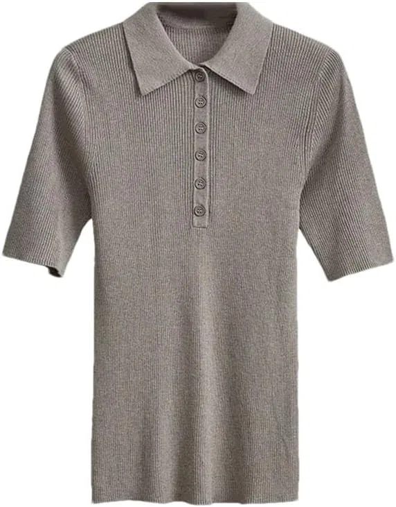 Женская футболка с воротником-стойкой Wool, Silk, Grey