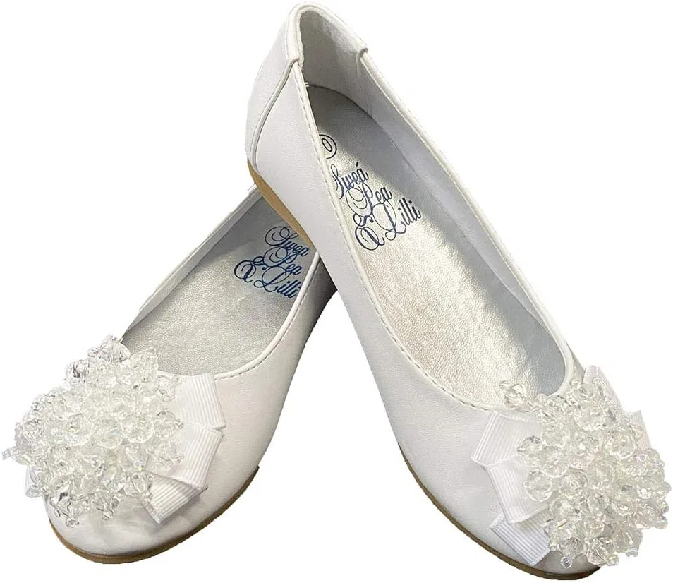Детские балетки для девочек с жемчужным бантом Swea Pea & Lilli, White