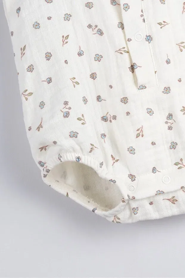 Детское боди для девочек с принтом Floral Printed Muslin Fabric Bondberro, Blue Flower — фото 3