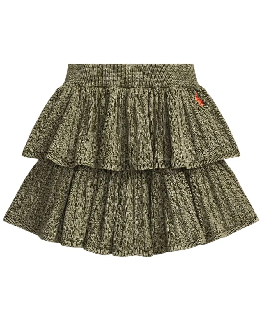 Юбка хлопковая с мини-косами и ярусным кроем Polo Ralph Lauren, Cruise Olive
