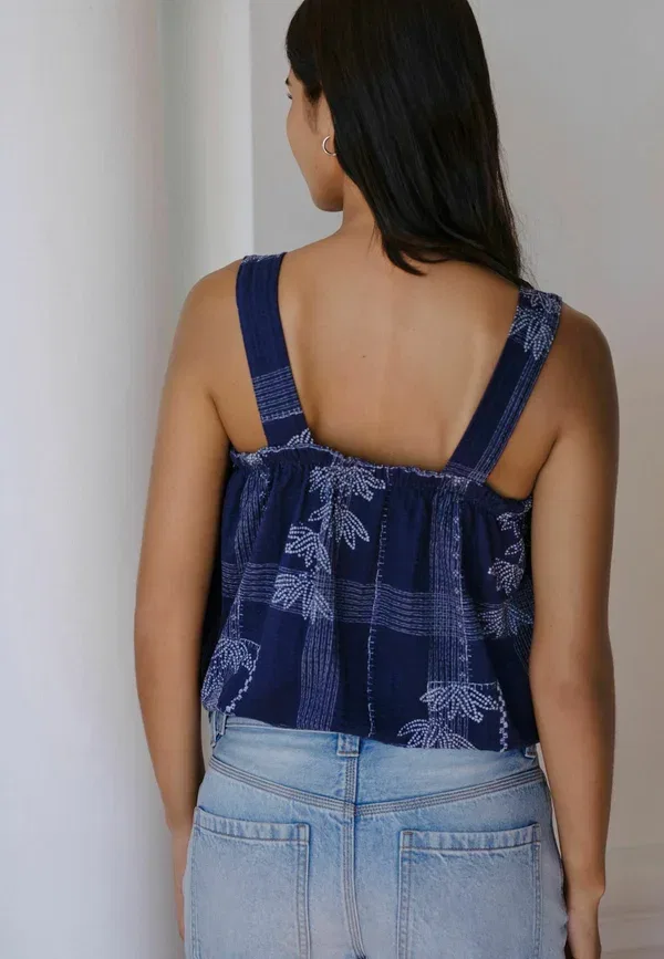 Топ хлопковый sleeveless bubblehem top Next, темно-синий Print