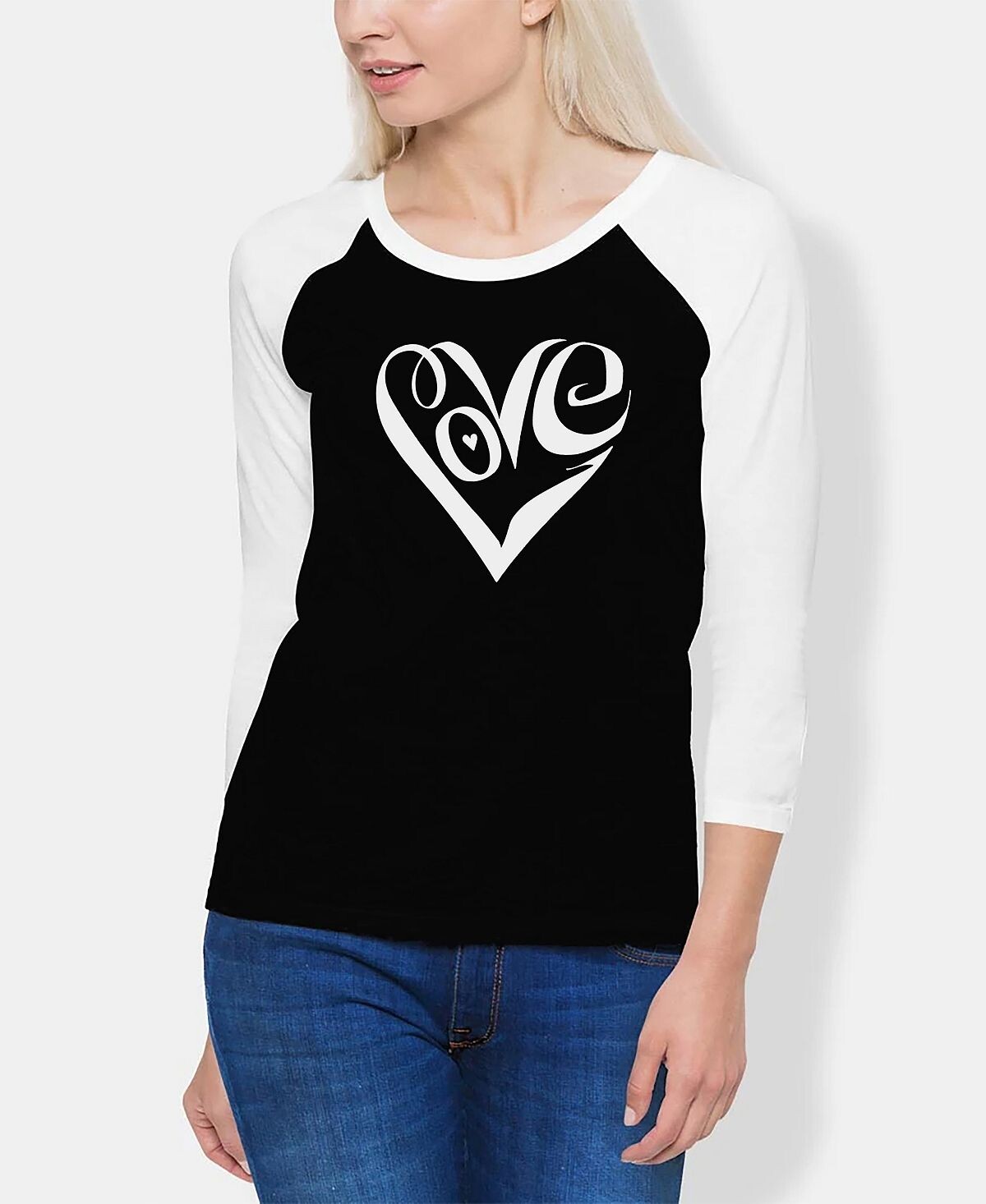 

Женская футболка реглан word art script love heart LA Pop Art, черно-белый