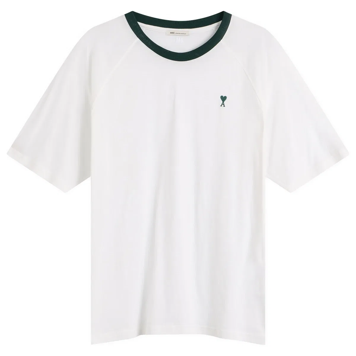 Футболка с контрастным воротником Mercerised Jersey ADC Ami Paris, Blanc Naturel/Vert Sapin