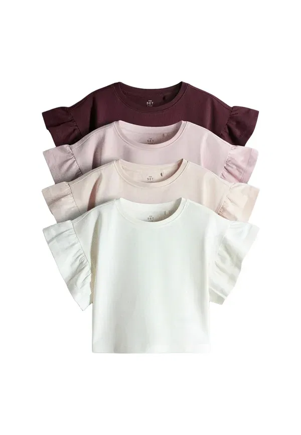 Футболки базовые 4 Pack, хлопок, The Set, Pink, Cream, Purple, фиолетовый/розовый/кремовый