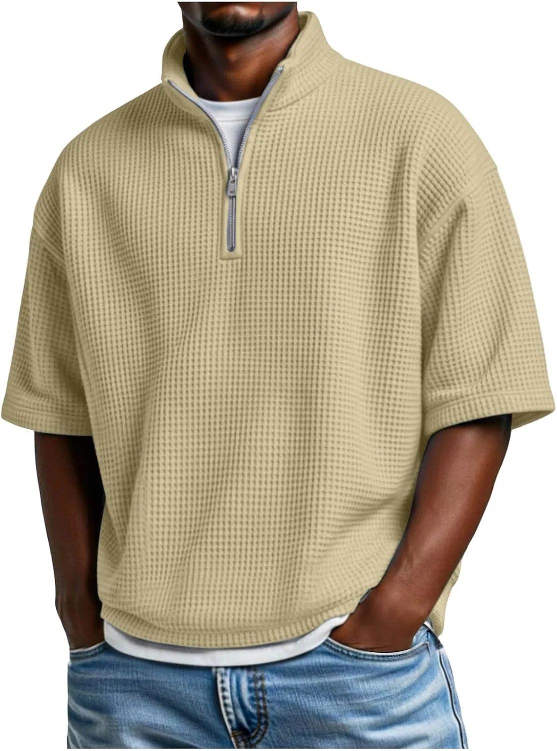 Мужская футболка с четверть-замком Basic Knit Tee, Khaki