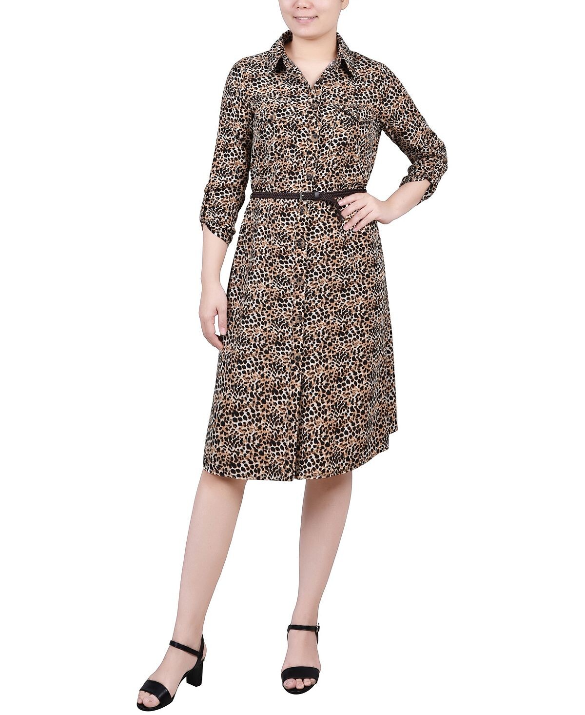 

Платье-рубашка petite с отворотами на рукавах 3/4 NY Collection