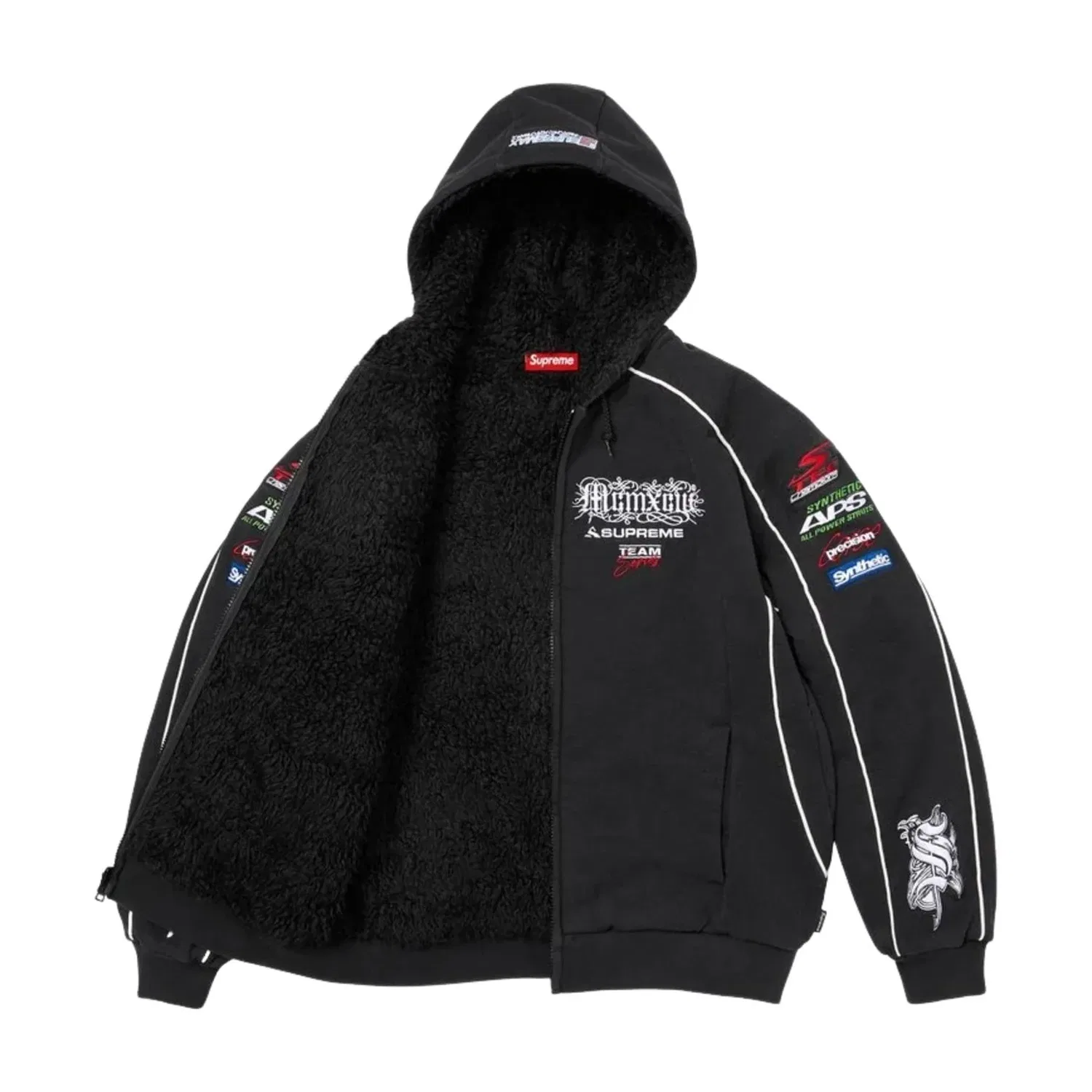 Мужское худи FW26 Racing Lined Zip Up Hooded Sweatshirt 'Black' Supreme, черный — фото 2