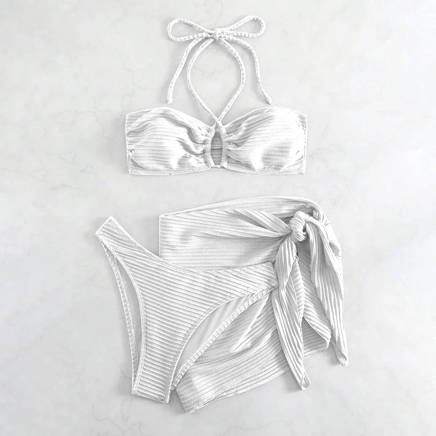 Женский бикини-комплект с юбкой Push up 3-предметный, White — фото 3