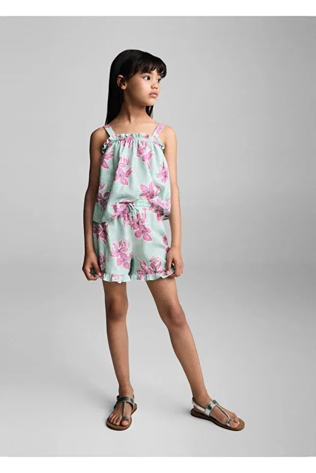 Детские шорты для девочек с цветочным принтом Mango Kids, Turquoise — фото 2