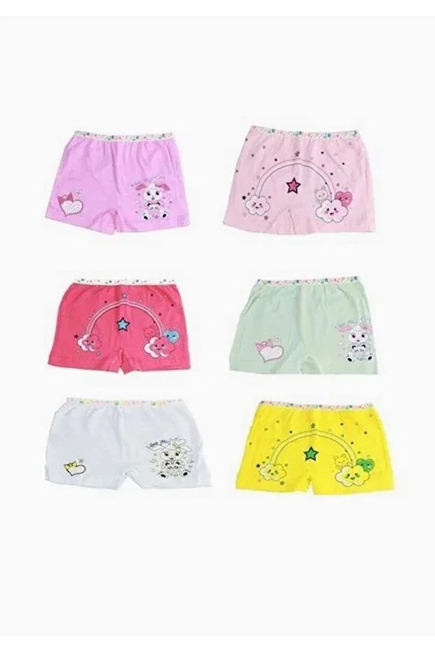 Детские трусы-боксеры для девочек хлопковые комплект 6 шт. Elastane printed girls' boxer shorts Tutku, Karikikrenk