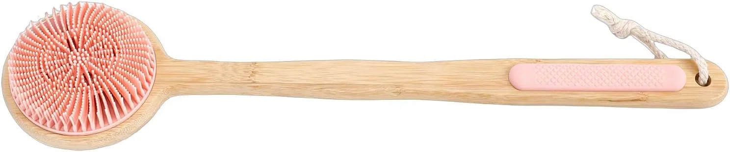 Двусторонняя щетка для тела с длинной ручкой, Saluaqui, 45x10x5 см, Розовый