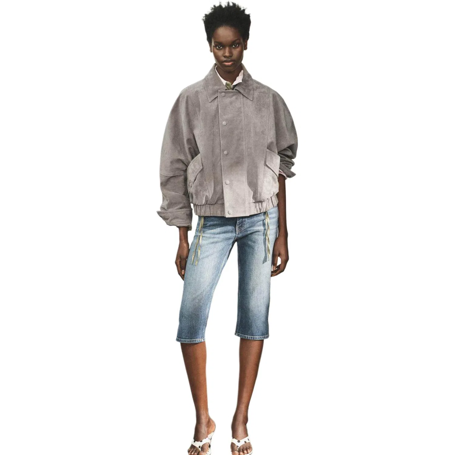 Женское пальто с лацканами Light Gray ZARA, Светло-серый — фото 3