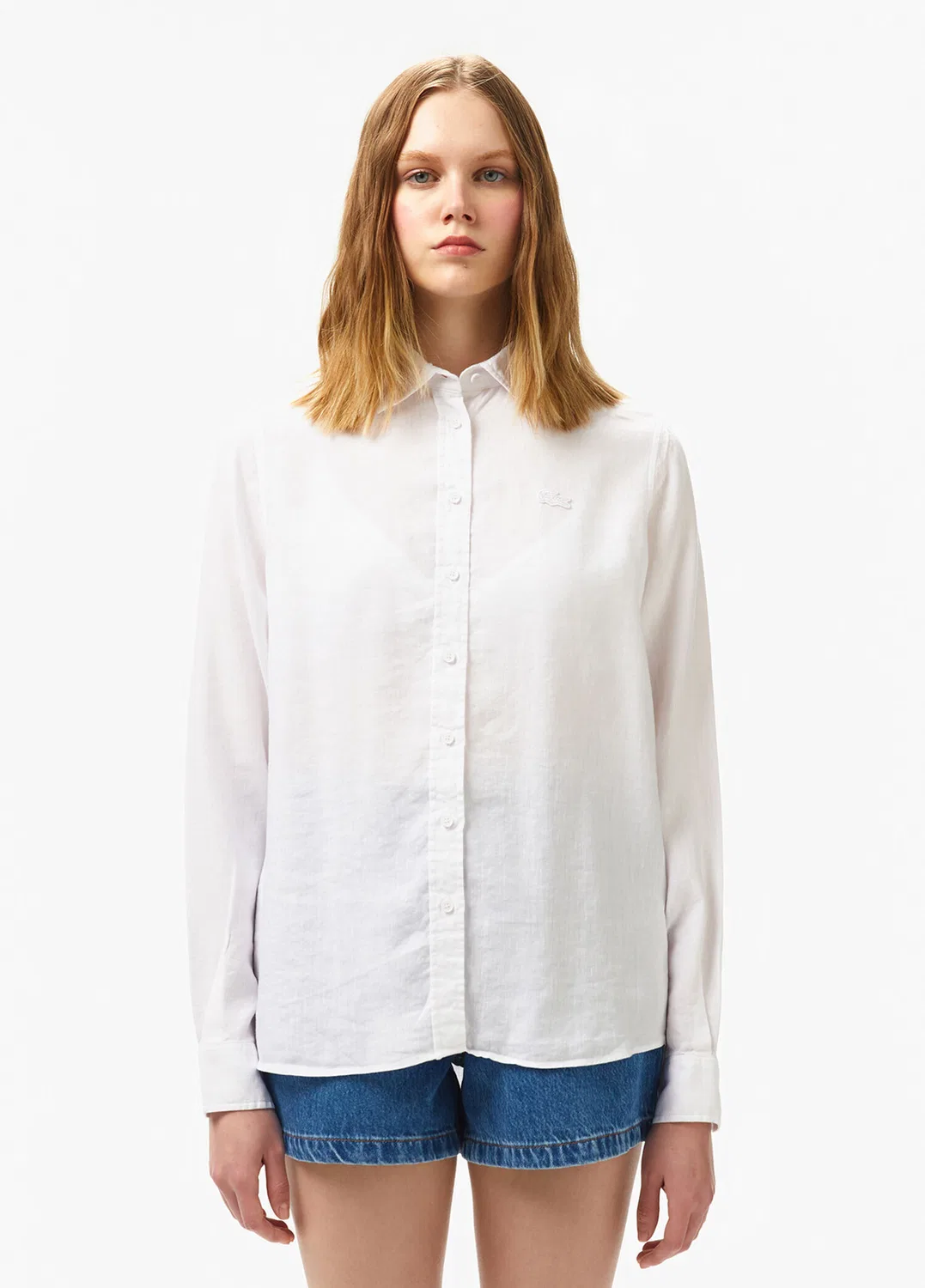 Блузка Lacoste, белая, с логотипом крокодила