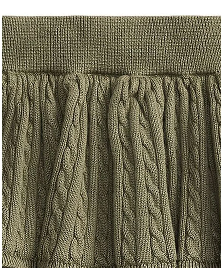 Юбка хлопковая с мини-косами и ярусным кроем Polo Ralph Lauren, Cruise Olive — фото 3