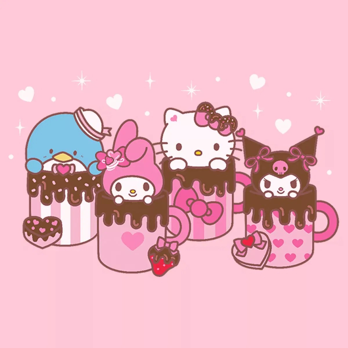 Детская футболка с принтом Lovely Mug Friends Hello Kitty, Light Pink — фото 2
