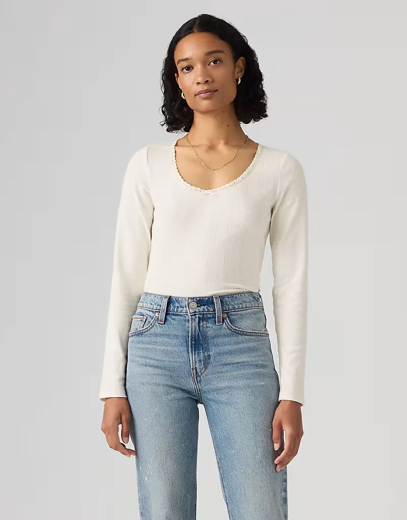 Топ ажурный с длинными рукавами Dry Goods Pointelle Lace LS Levi's, silver heath/белый