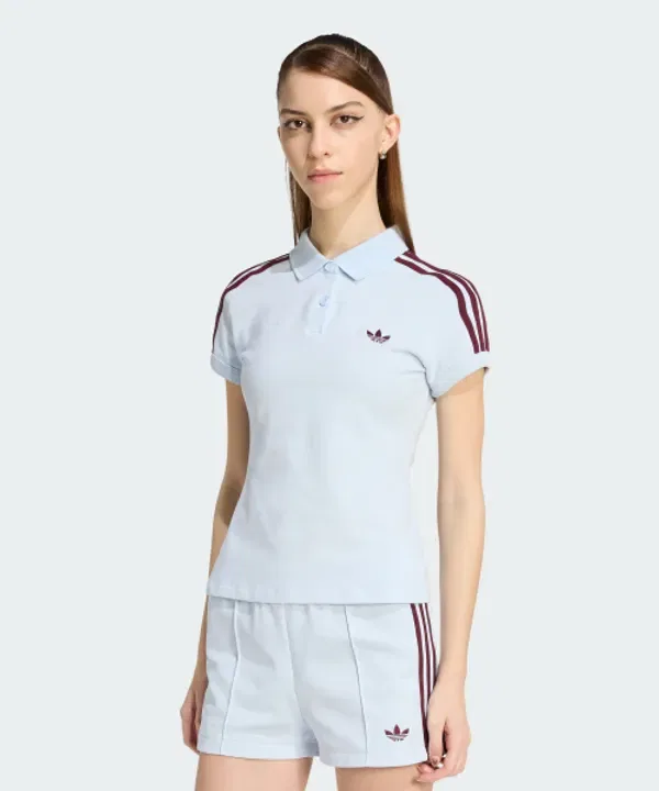 Поло с тремя полосами, slim fit, Adidas, кристально-голубой, бордовый