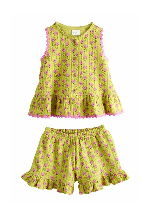 Комплект жилет и шорты с цветочным принтом Regular fit - peplum vest and shorts set Next, green pink flower, зеленый/розовый — фото 2
