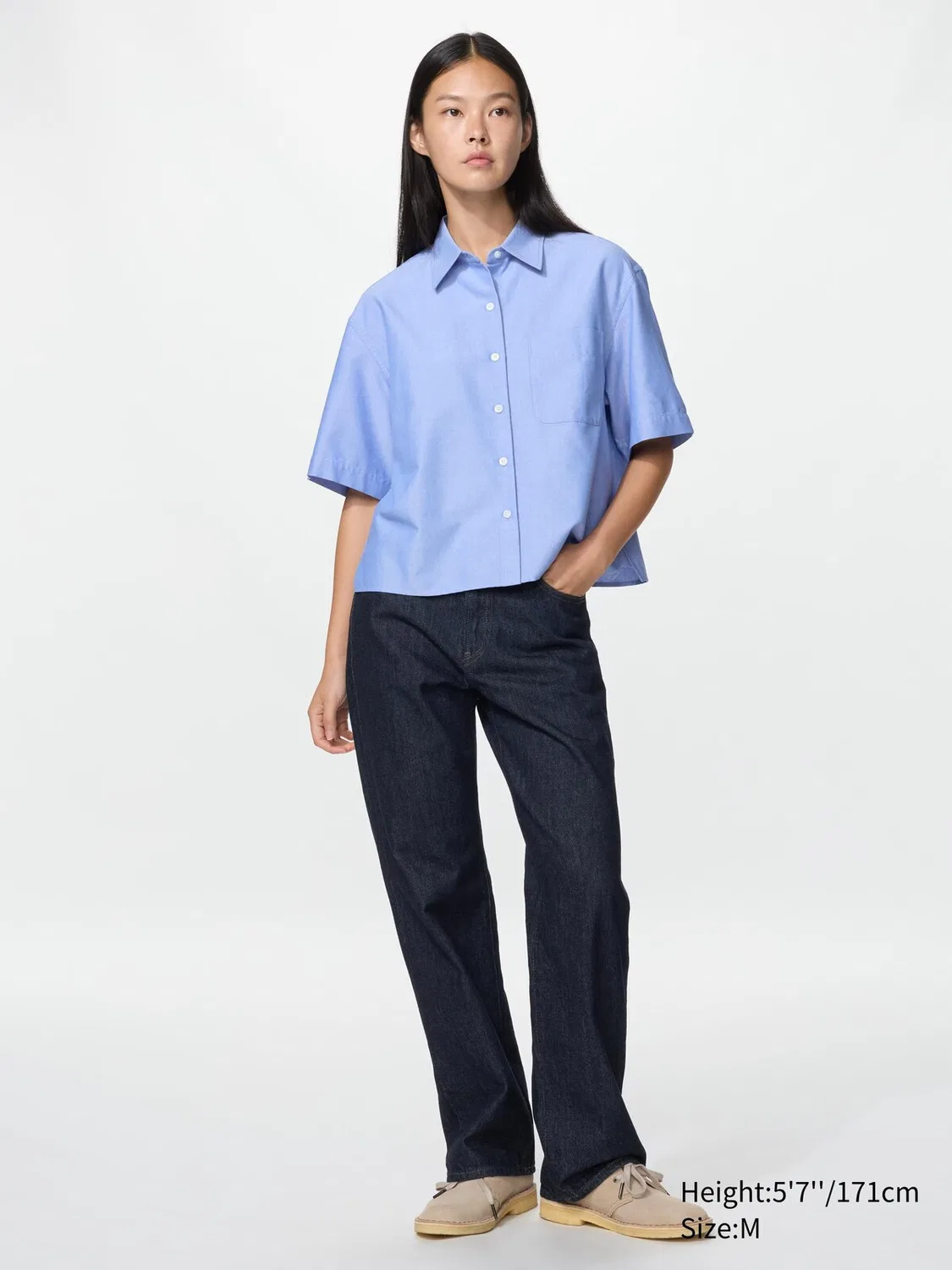 Рубашка Uniqlo, оксфордская ткань с коротким рукавом, розовый — фото 2
