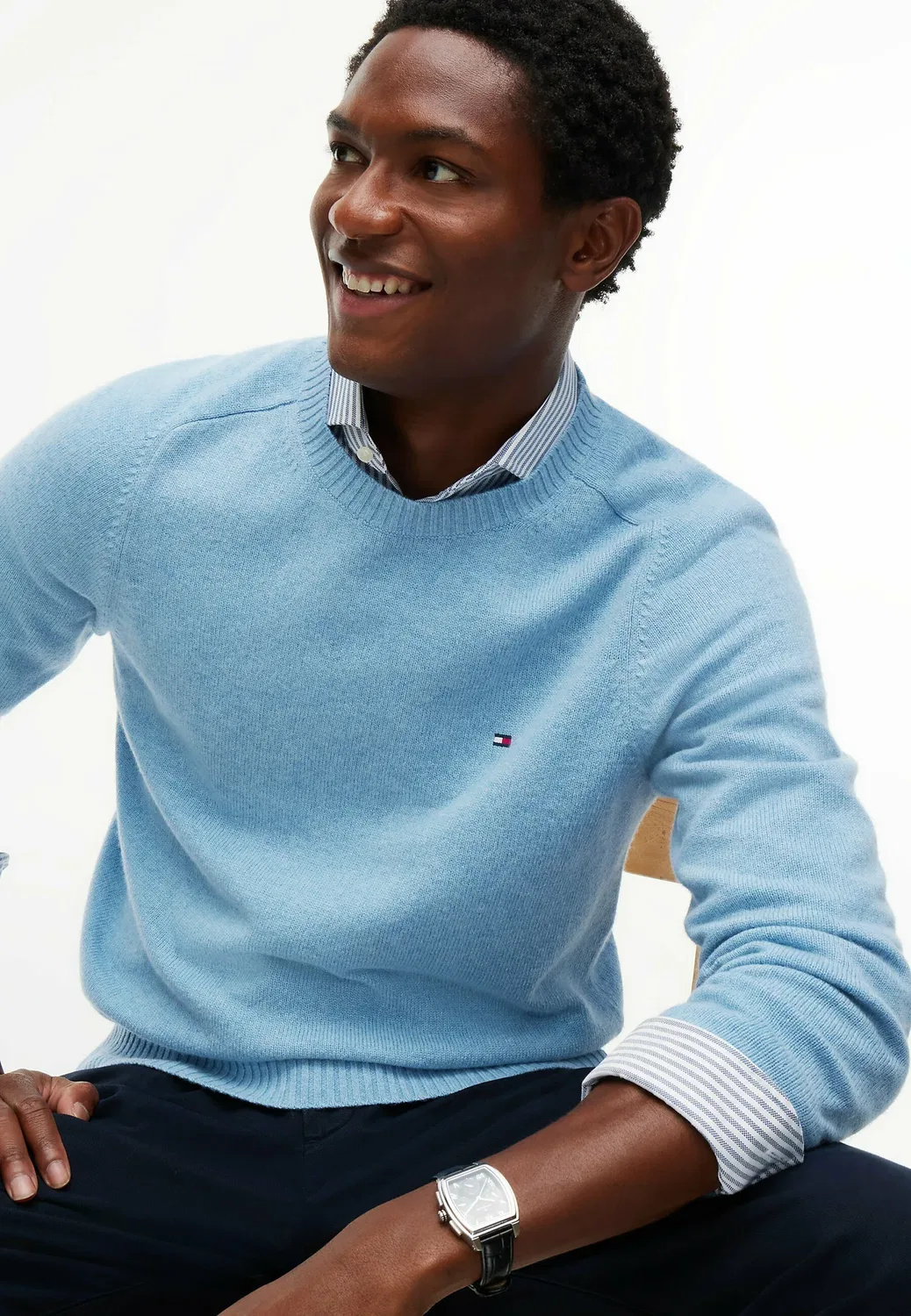 Свитер с круглым вырезом из овечьей шерсти Tommy Hilfiger, Sky Blue Heather — фото 4