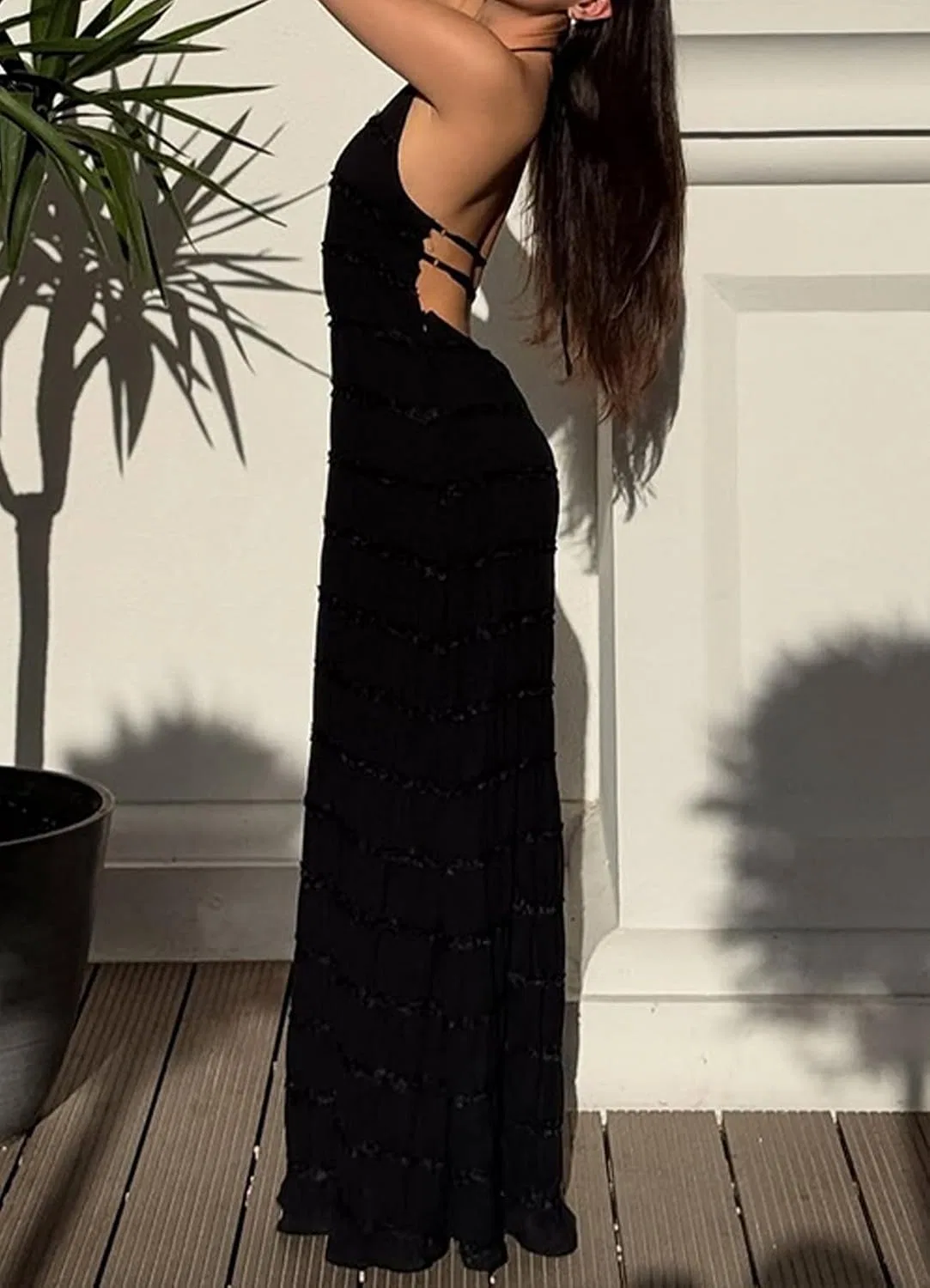 Женское пляжное платье-макси с открытой спиной, Black — фото 2