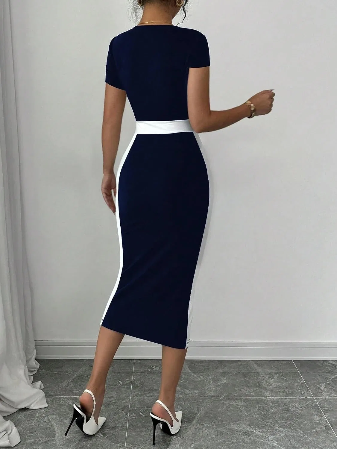 Женское повседневное платье миди с квадратным вырезом Navy Blue — фото 2
