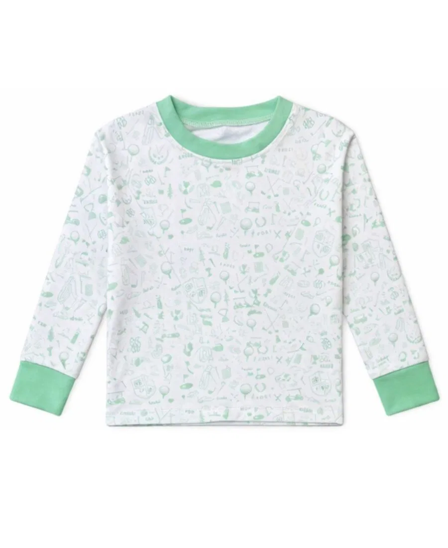 Комплект из лонгслива и брюк с принтом Golf Print, Bits and Bows, White/Green — фото 3
