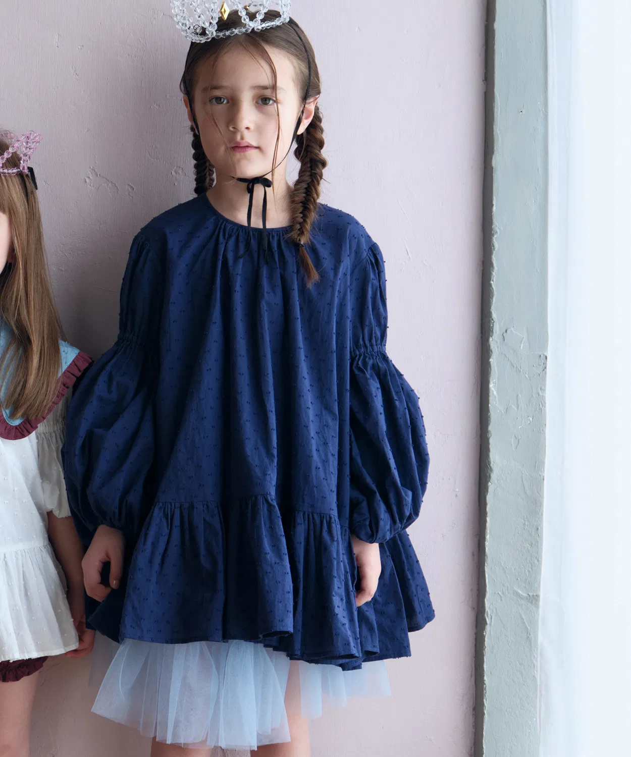 Детское платье для девочек с точками модель LIMITED Dot Mini Dress IENA ENFANT, Navy