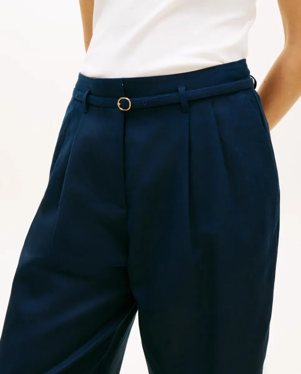 Женские широкие брюки из льняной смеси Tommy Hilfiger, Azul Marino — фото 4
