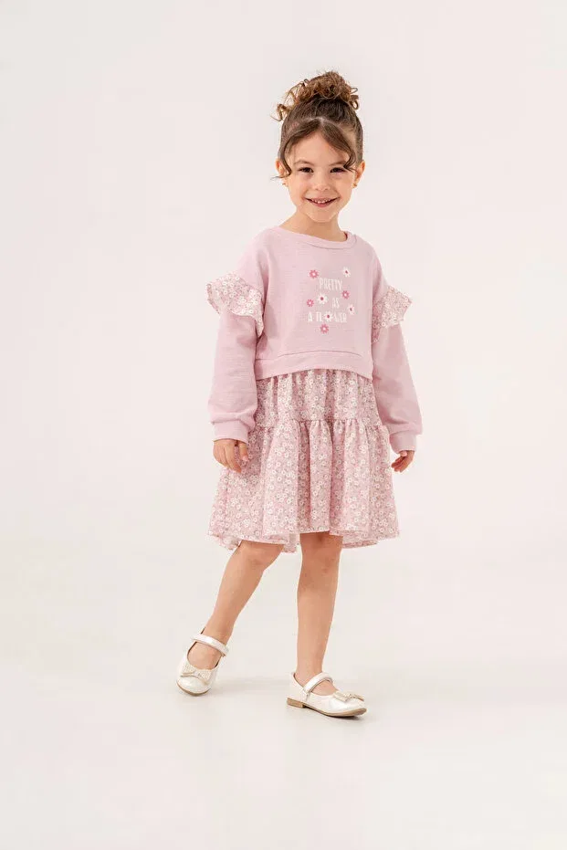 Детское платье для девочек с принтом Floral Print Girls' Dress Eray Kids, Powder
