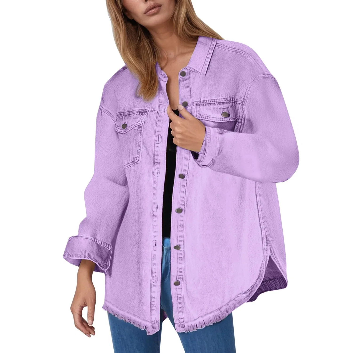 Женское джинсовое пальто с принтом Vintage Denim, Light Purple