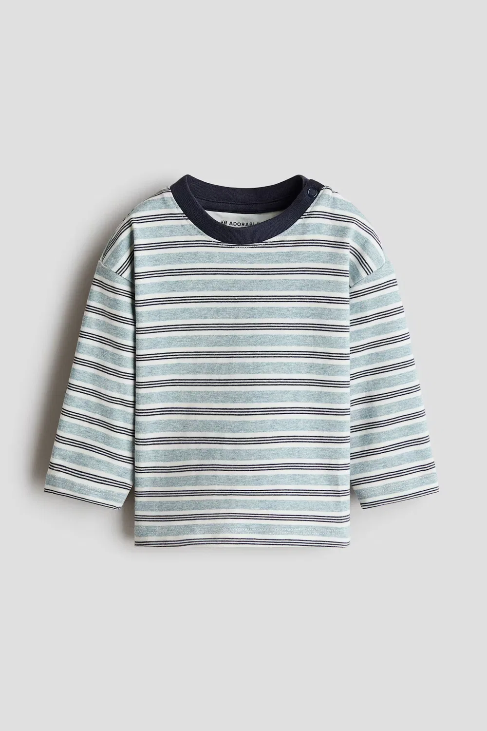 Хлопковая футболка с длинными рукавами H&M, Türkis/Gestreift — фото 4