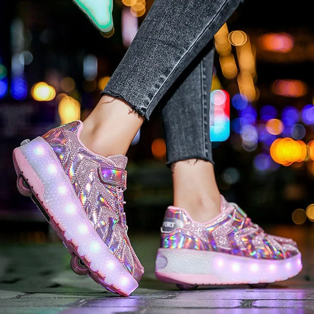 Детские роликовые кроссовки со светящимися колёсами ZYANLING, Pink — фото 2